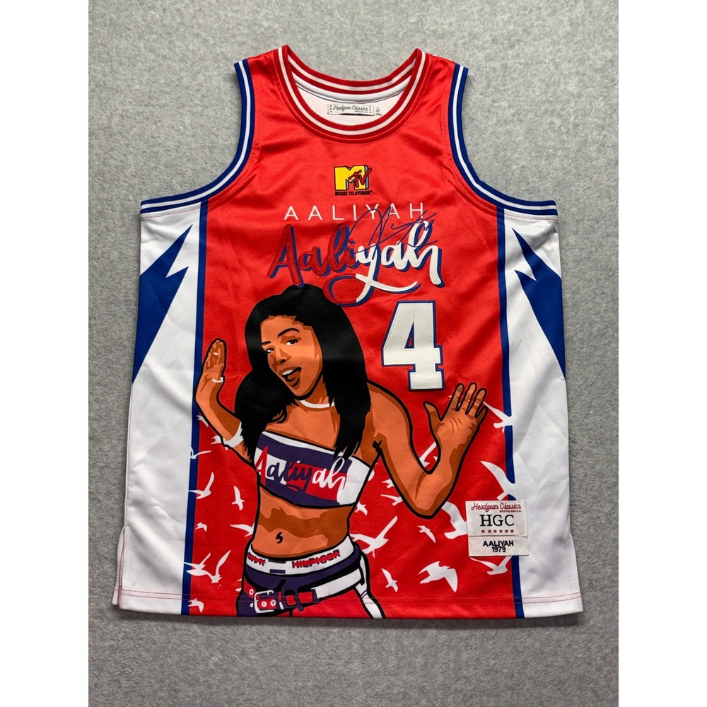 Headgear Classics Aaliyah 1979 MTV Basketball Jersey Red White Blue Mens L